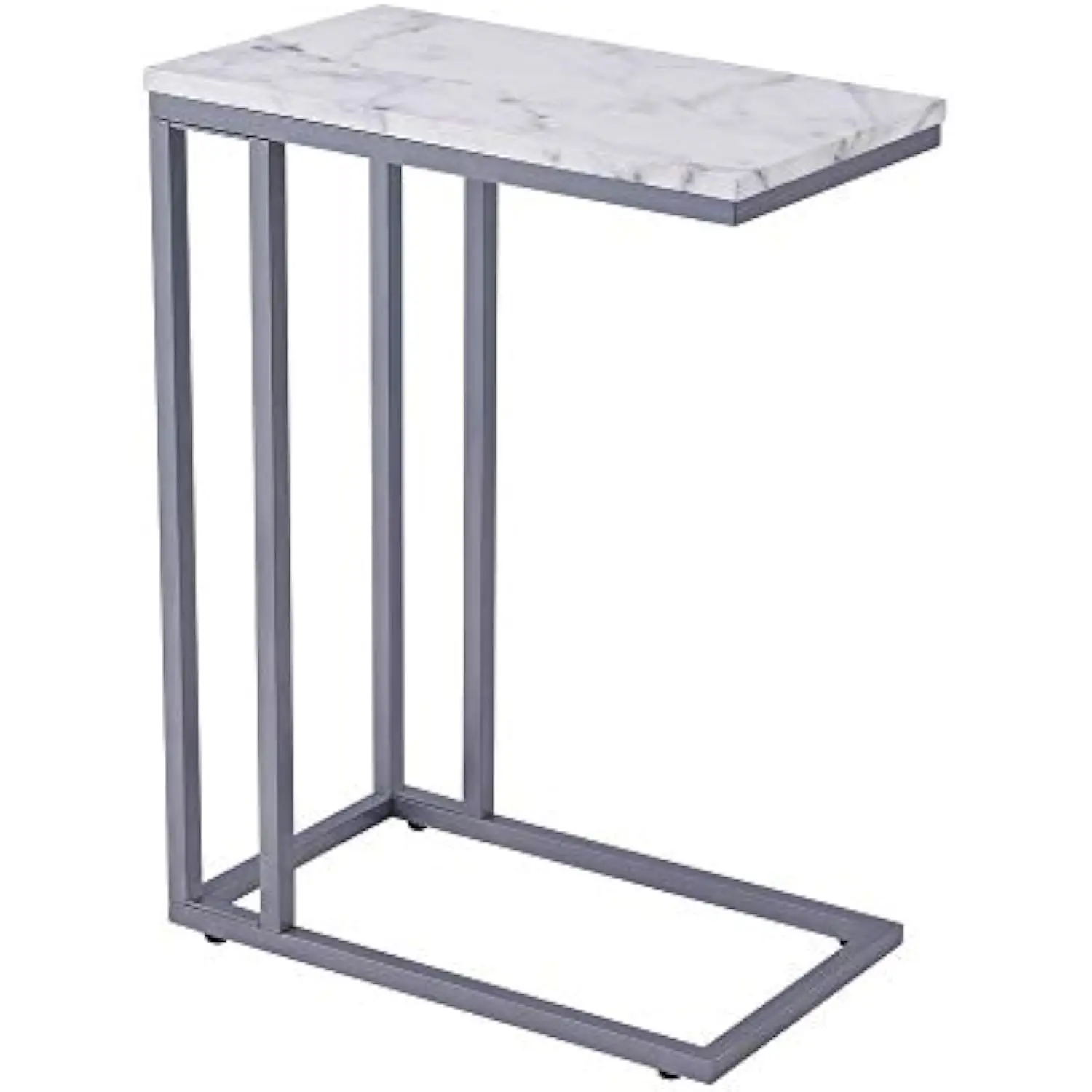 

C-Shape Side End Table, Faux Marble Tray Snack Table with Metal Frame, Laptop Coffee Holder, Modern Furniture (Silver)