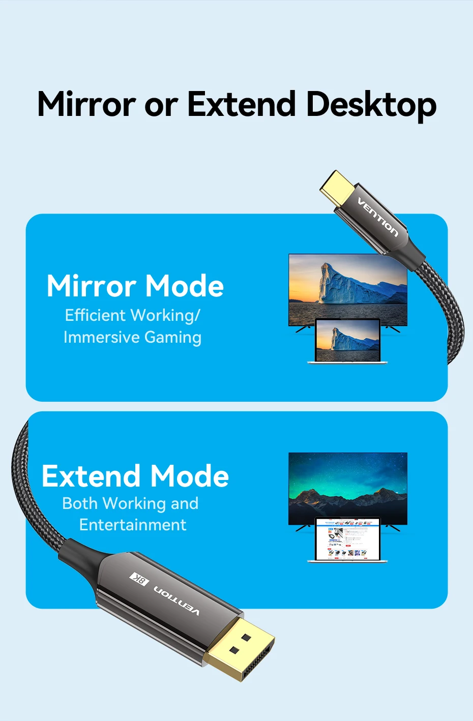 Vention USB C auf DP Kabel USB Typ C auf 8K 60Hz DisplayPort Bi-Directionalkabel für iPhone Tablet PC Monitor HDCP HDR DP Kabel – Detail 11