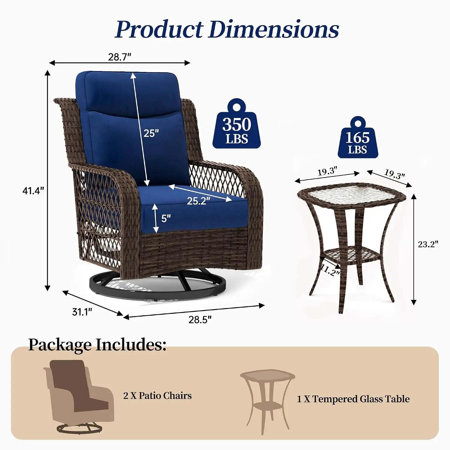 3-Piece Swivel Rocker Set with Wicker Table, 5