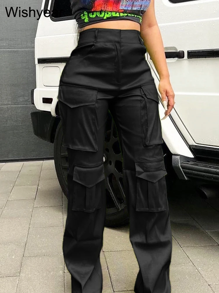 Neu im Herbst Reiß verschluss fliegen Gothic Cargo hose Frauen sexy Multi Pocket Front Safari-Stil gerade Nachtclub Baggy Jogger hose