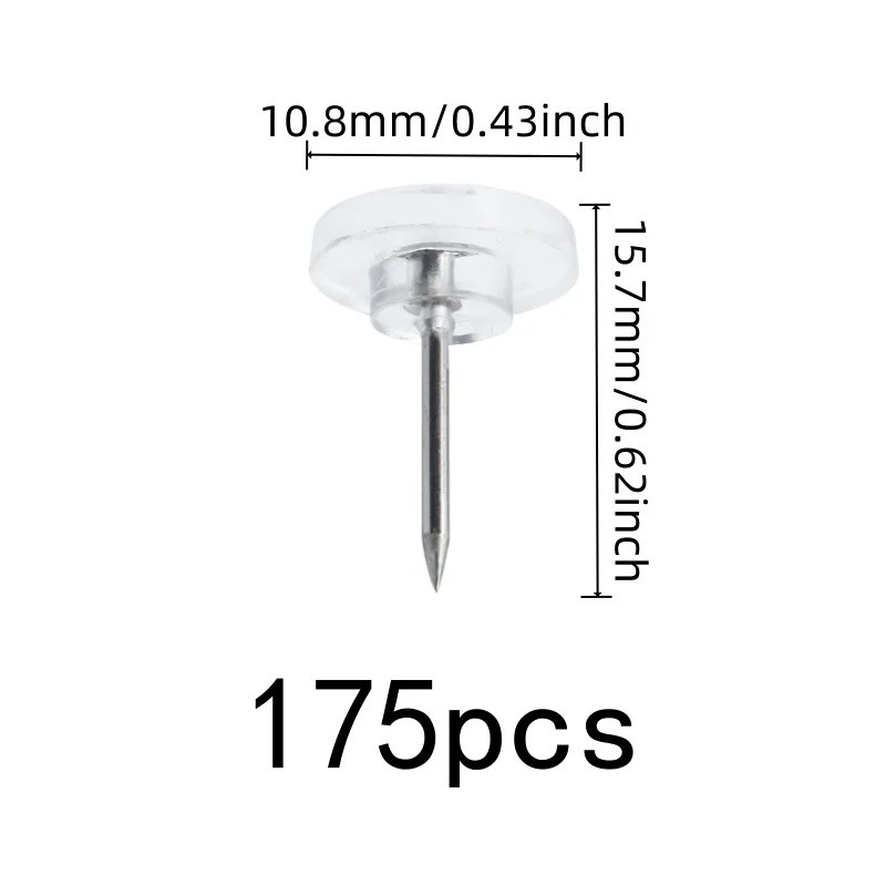 175 pcs Flat Head Push Pins for Home Calendar Fixing, Transparent Flat Head, Easy Push Sharp Pin, Multipurpose