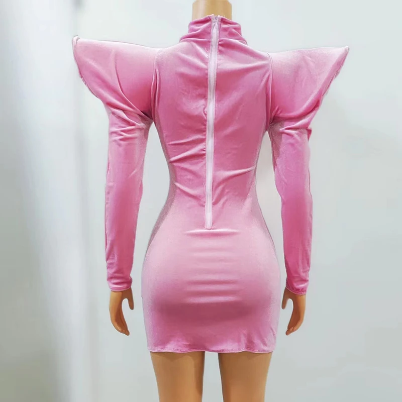 Pink Flying Shoulder Dress Singer Performance Stage Costume Drag Queen Outfit Snake Rhinestones Party Evening Dresses yj061