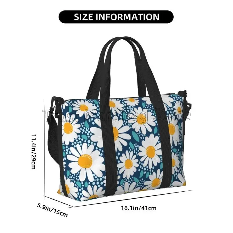 Bolsa de viaje de margaritas y flores para mujer, bolsa de mano de equipaje de gran capacidad, impermeable, para entrenamiento nocturno