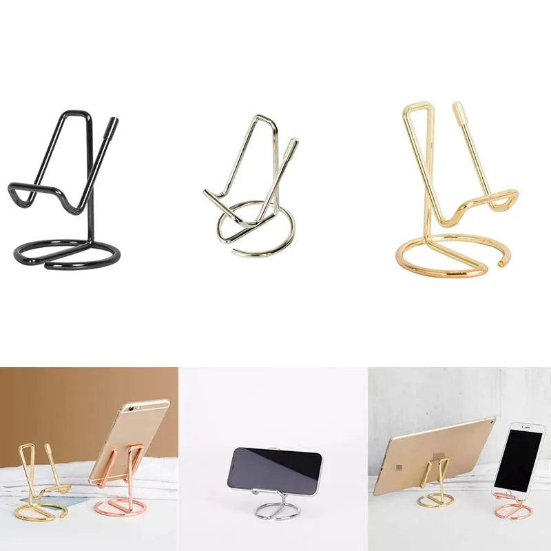 Металлический простой держатель для мобильного телефона, золотой, серебряный, плоский портативный держатель для мобильного телефона, стеллаж для хранения, украшение для домашнего стола