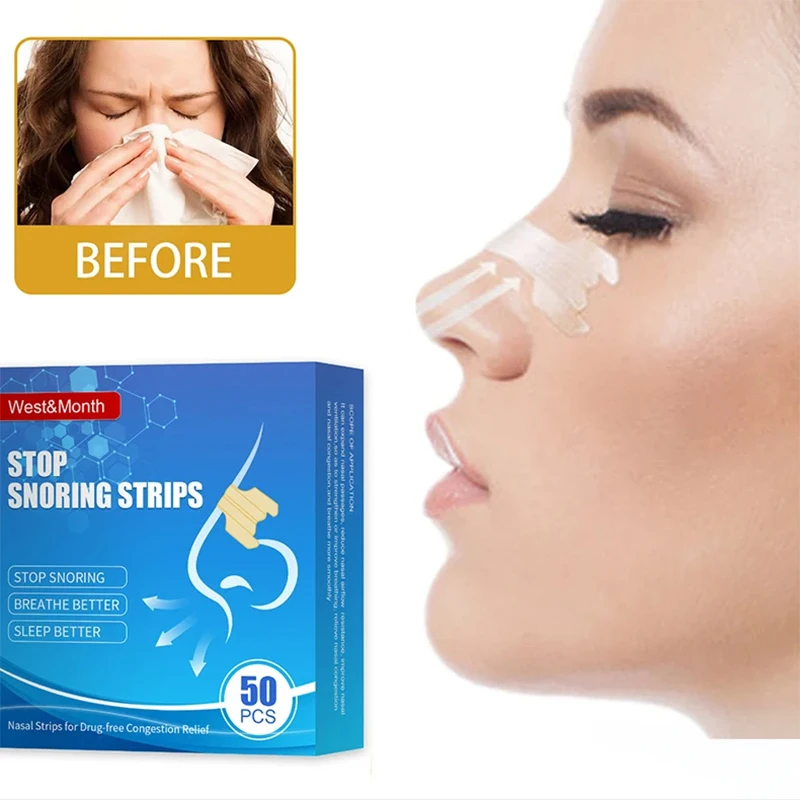 50Pcs Breath Nasal Strips Right Aid Stop Snoring Nose Patch Relief Stuffy Ventilation Nose Patches Better Breathe Health care