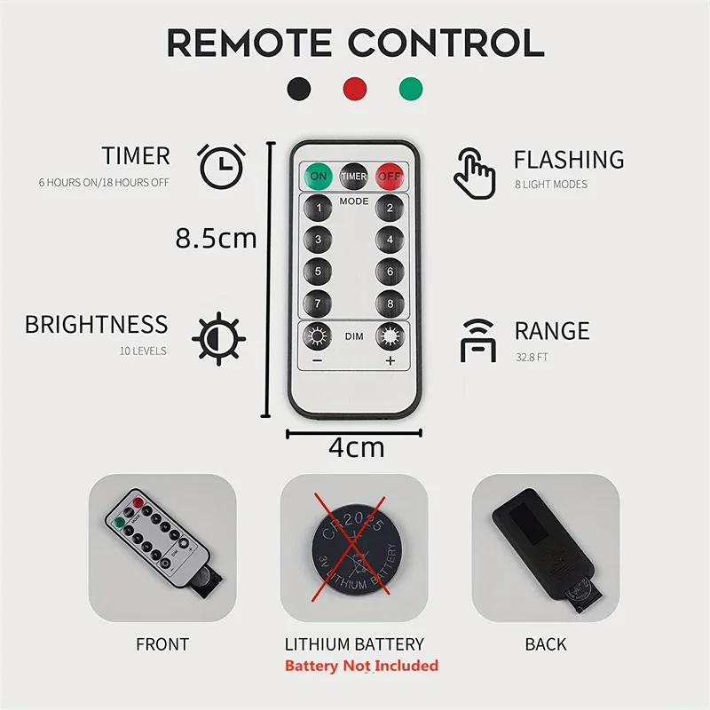 Lampu Hias Natal dengan Remote Control Timer 200LEDs, Lampu String Fleksibel dengan Kawat Perak untuk Kamar Tidur Asrama Pernikahan