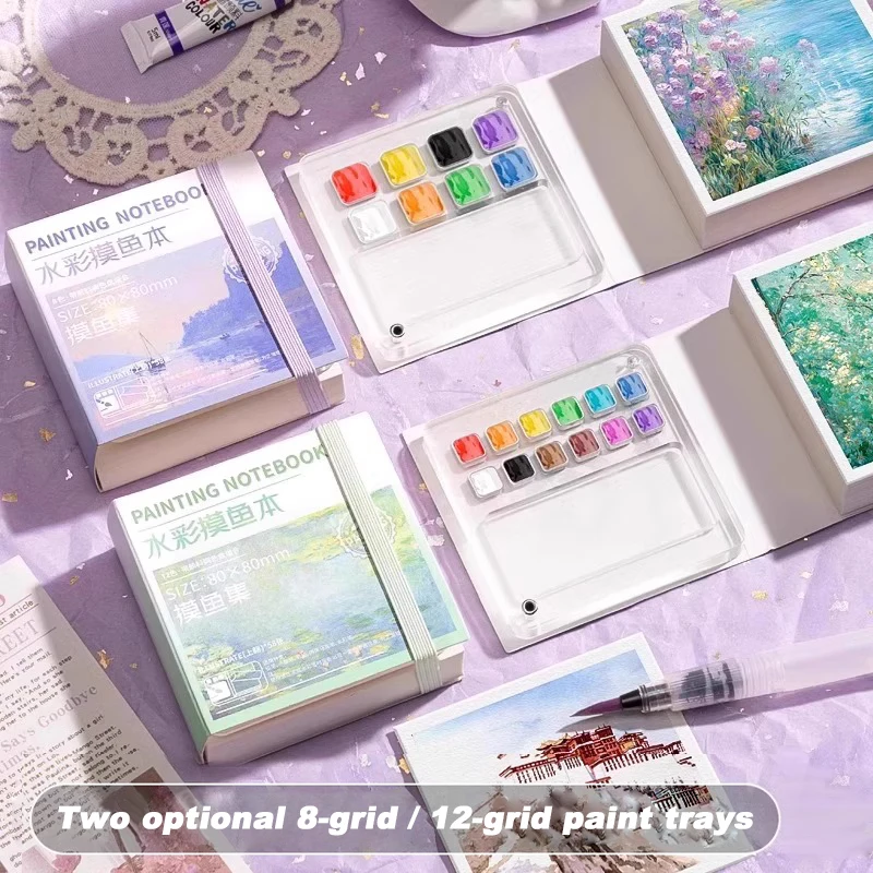 Mini Watercolor Painting Notebook Watercolor Travel Set With Pigment Palettle Portable Drawing Sketching Book Art Stationery
