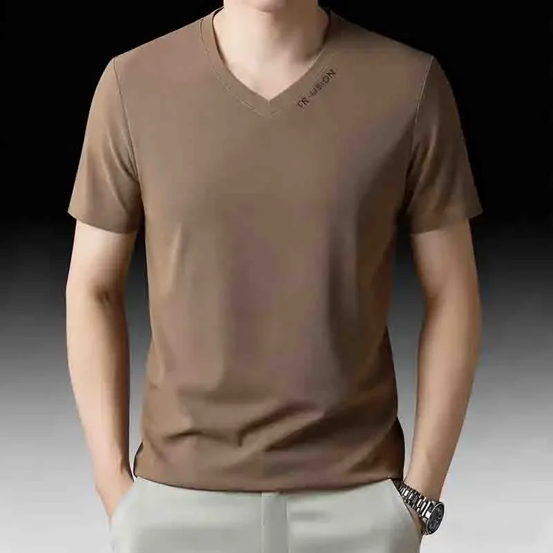 

Men's Waffle Knit V-Neck Short Sleeve T-Shirt Casual Textured Slim-Fit Top Soft Breathable Summer Fashion Tee with Letter Print