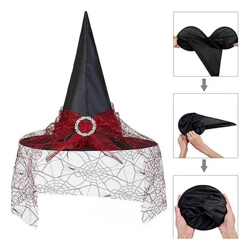 Trendy Witch Hat Unique Halloween Witch Hat with Mesh Cover for Cosplay Costume Makeup Prop Hanging for Outdoor for Celebrations