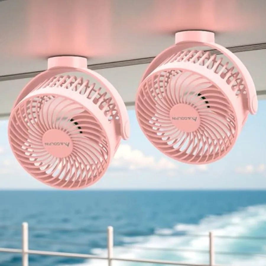 2-Pack Magnetic Cruise Ship Approved Fan, 12000mAh Battery Operated Travel Fan with 5 Speeds, LED Lantern, Timer, Magnetically