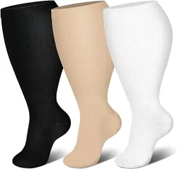 PR 3 Pairs Plus Size Compression Socks for Extra Large Wide Calf Men Women Travel