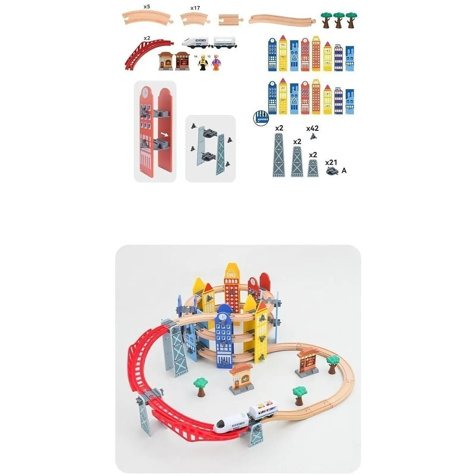 

Wooden Train Tracks Set Educational Building Blocks Toy Motor Activity Toy Family Game Preschool Learning Toy for Children