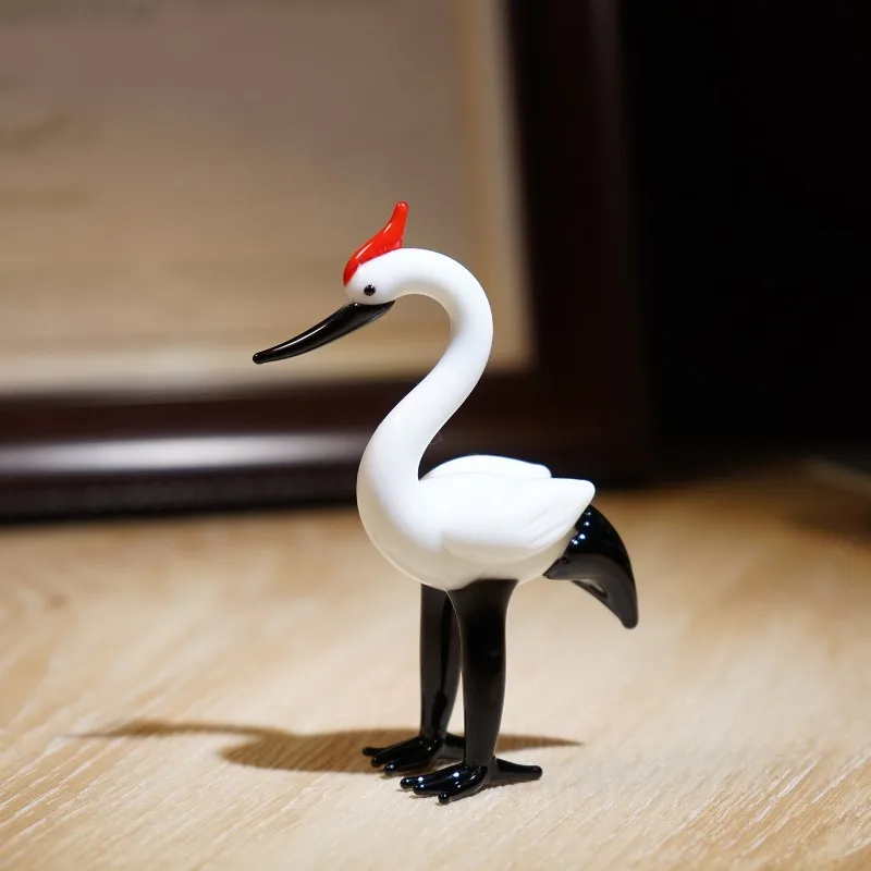 1PC Red Crowned Crane Handcrafted Glass Miniature Crystal Animal Office Desk Workspace Decor Figurines Handmade Glasses Ornament