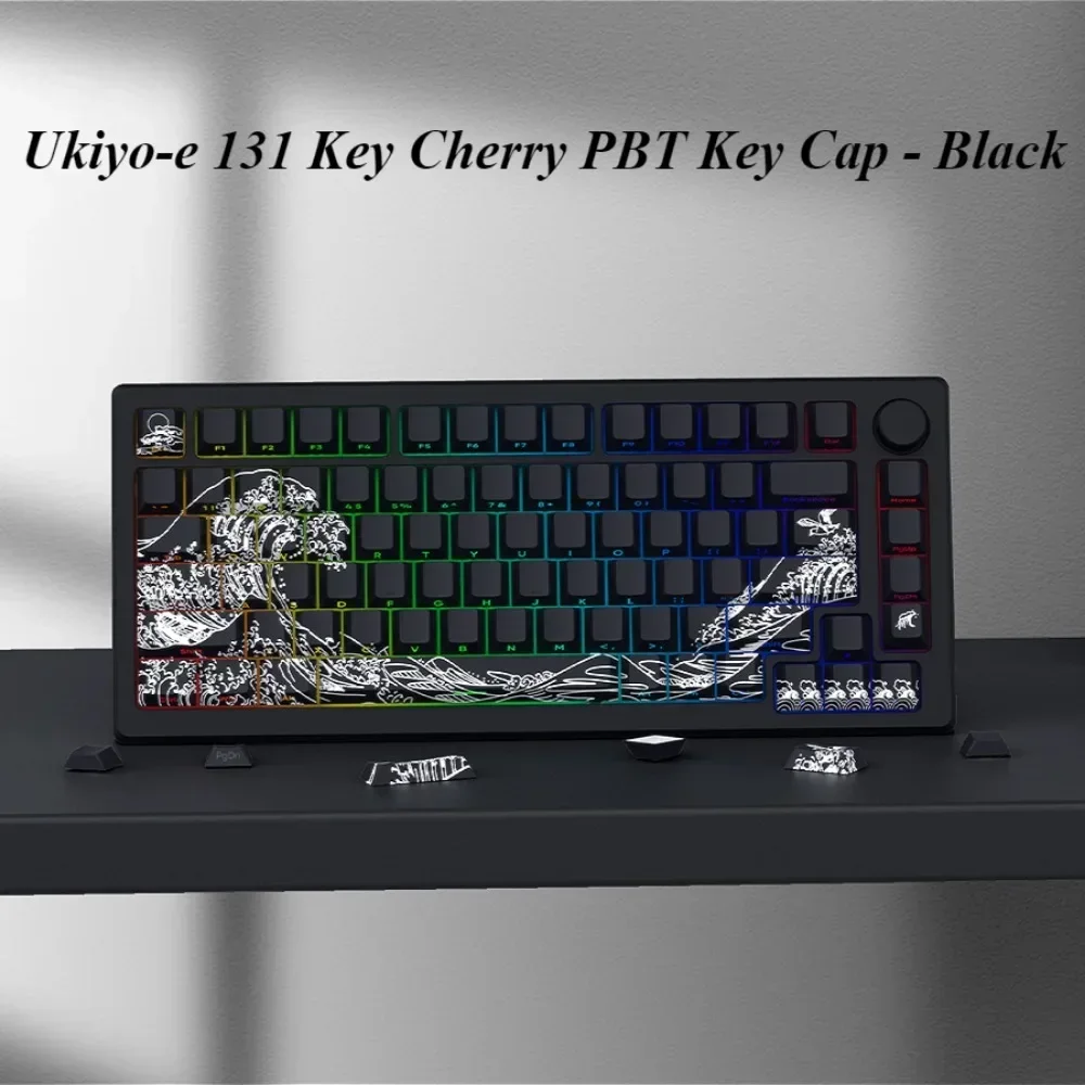 Side engraved black keycaps original height PBT material ukiyo-e keycap set for HI75 61 84 96 98 99 104 F87