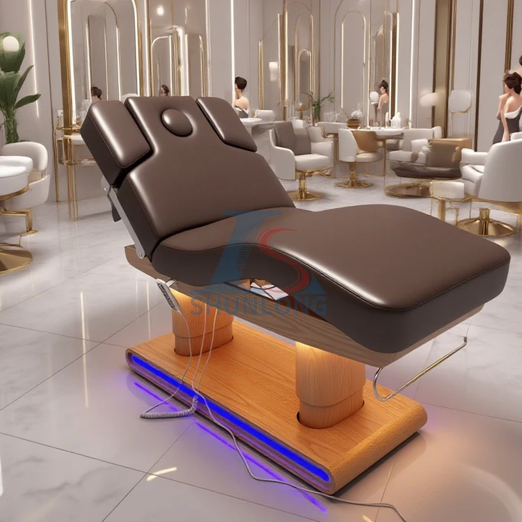 Beauty Salon Esthetician Furniture Wood Base Curve Facial Bed Electric Cosmetic Eyelash Bed Luxury Spa Massage Table Lash Bed