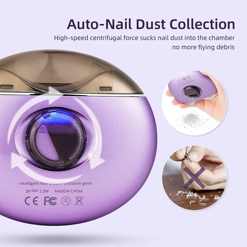 Low Noise Electric Nail Clippers 3 Speeds UV Light Automatic Nails Trimmer Rechargeable Anti-splash Electric Nail Clipper