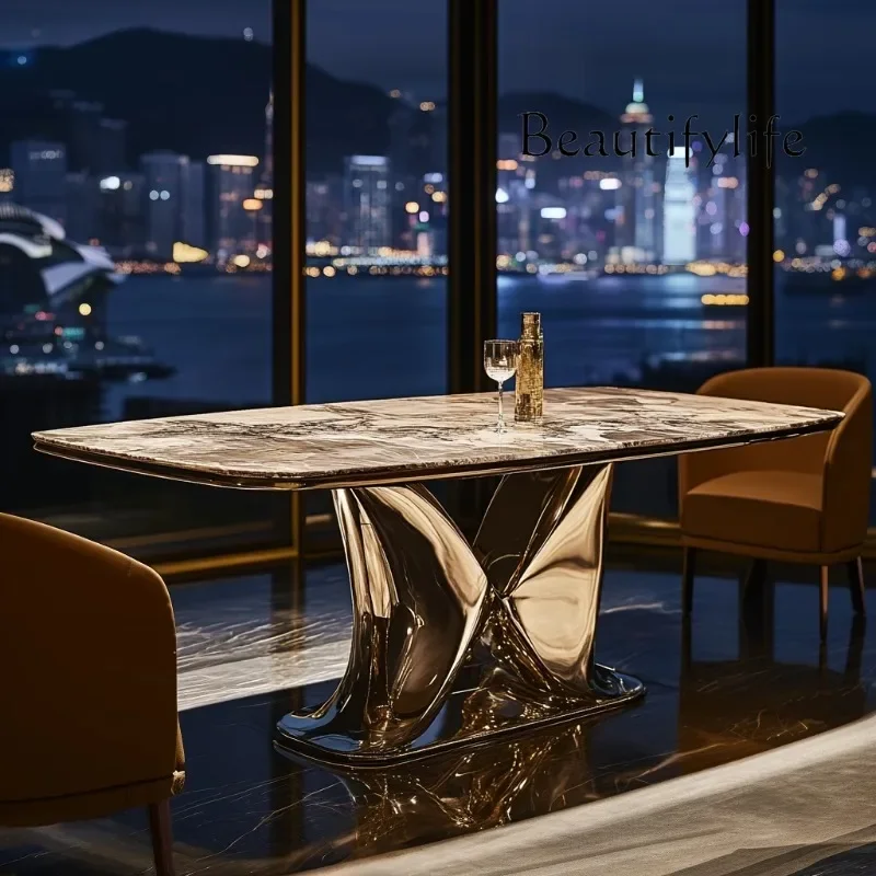 JJ Dining table villa custom modern light luxury Italian natural marble square jade luxury stone