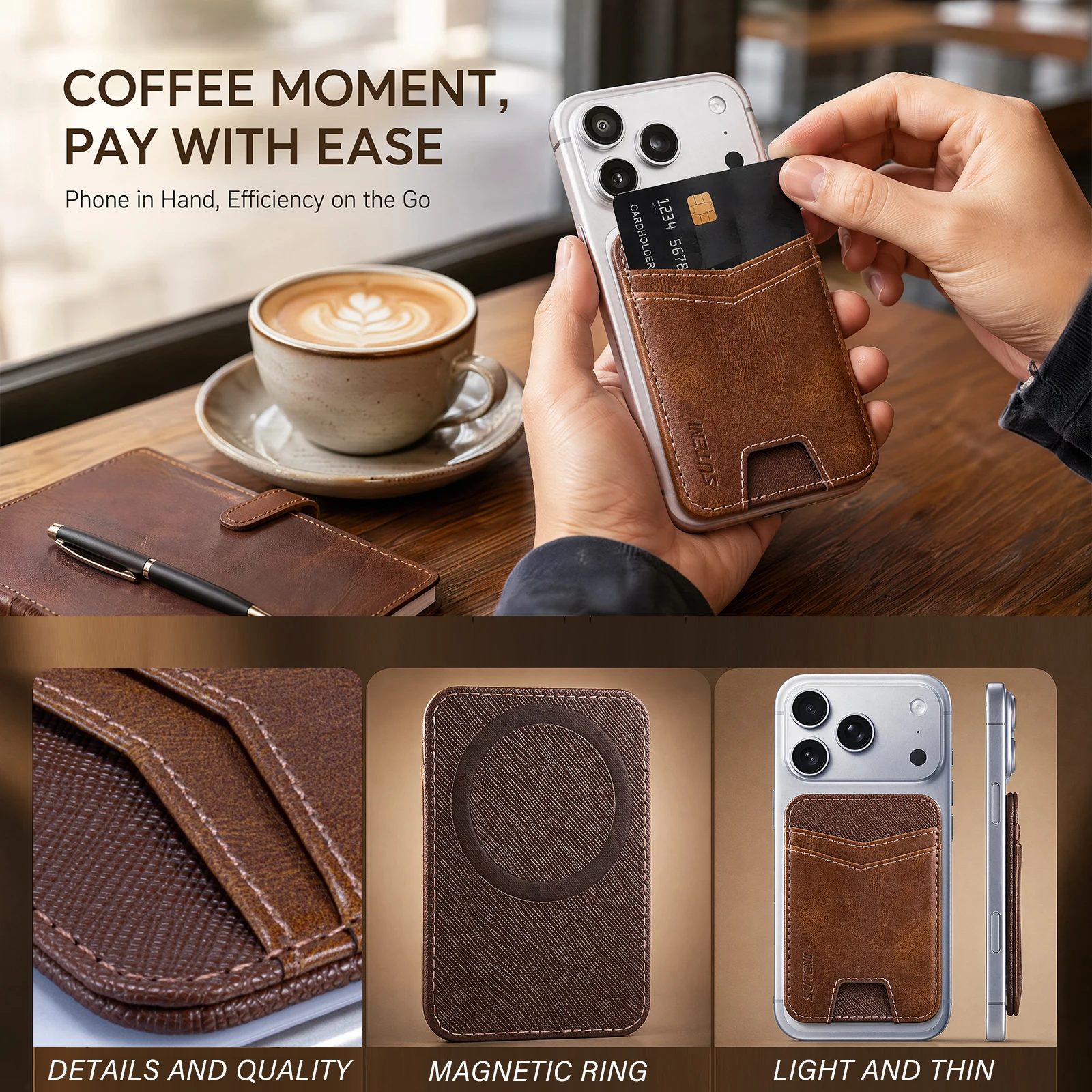 RFID Shielded Credit Card Anti-Scan Magnetic Phone Card Holder, Premium PU Leather Slim Wallet for MagSafe iPhone 17 16 15 14 13