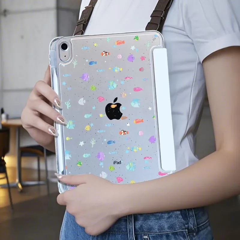 

Чехол для iPad с изображением маленьких рыбок в подводном мире для iPad 11 A16 Air Pro 11 Mini 7 6 10 9 8 (10,2 дюйма) 3+Y, складная крышка-подставка с отсеком для стилуса