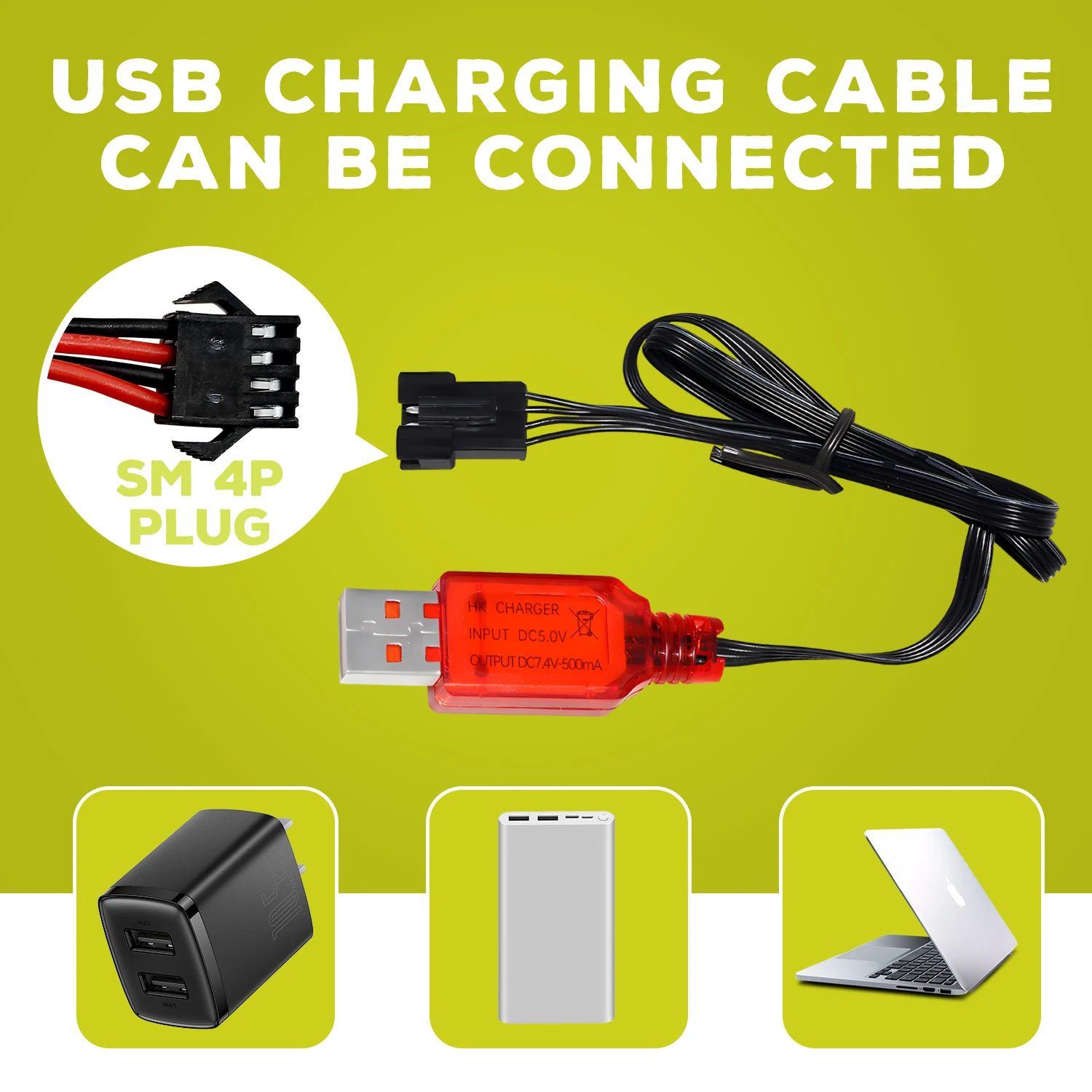 2PCS 7.4V 3000mAh 15C 2S SM-4P Plug Li-ion Battery With USB Charging Cable For EC08 DE85 RC Car, Truck Ship Drone Backup Battery