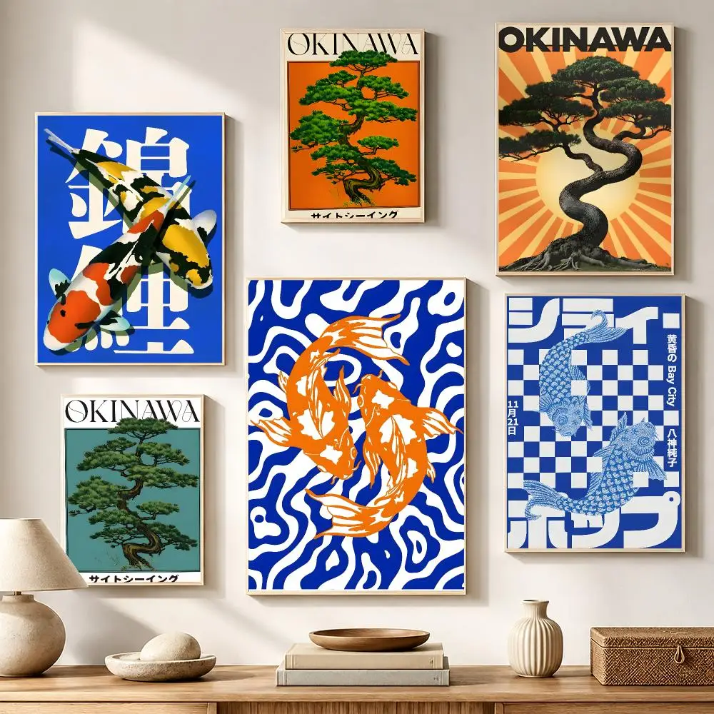 Japanese OKINAWA Koi Fish Poster High-definition Waterproof stickers, Suitable for Home Décor, Gifts, and Holiday Decorations