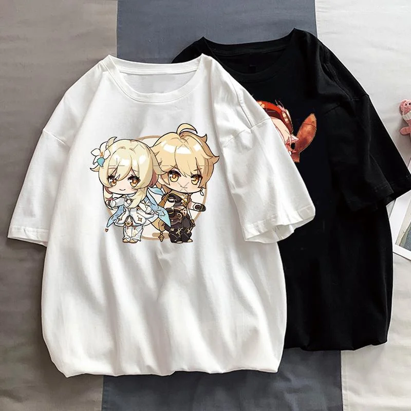 heavyweight Informal New Genshin Impact Game -Shirt New Arrival fashion Kawaii Lumine Klee Cartoon Graphic Tops Femininas Casual