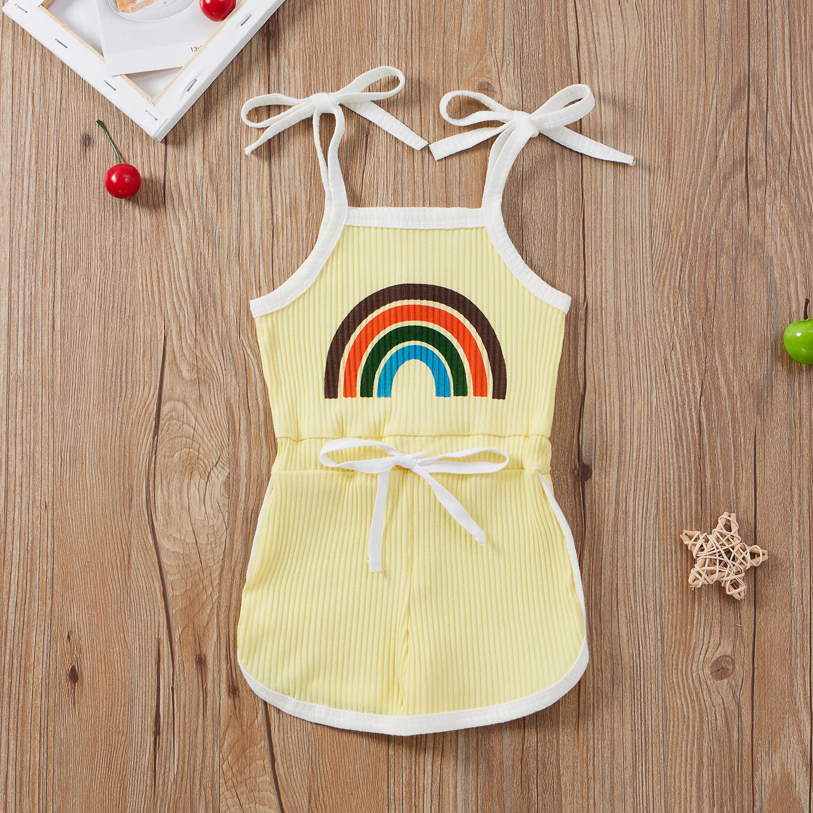 Summer 0-4 Years Old Baby Girls Soft And Comfortable Children\'s Fun Multi-Color Pit Strip Vest Shorts One-Piece Set