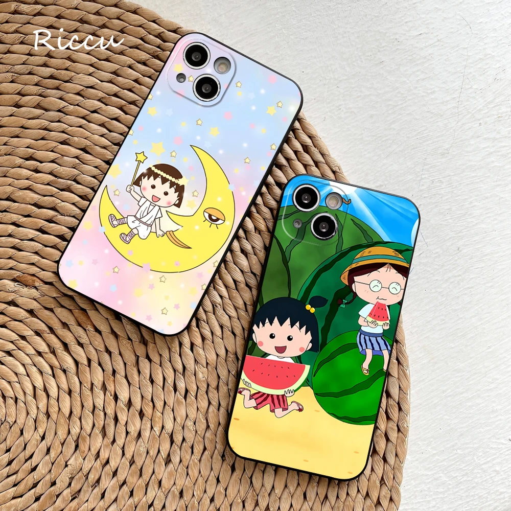 Lindo Anime Chibi Maruko chan funda de teléfono 14 11 12 Pro 8 7 14 Plus SE 2020 X Pro 14 MAX 13 MINI XR XS suave 14 13 pro fundas de teléfono