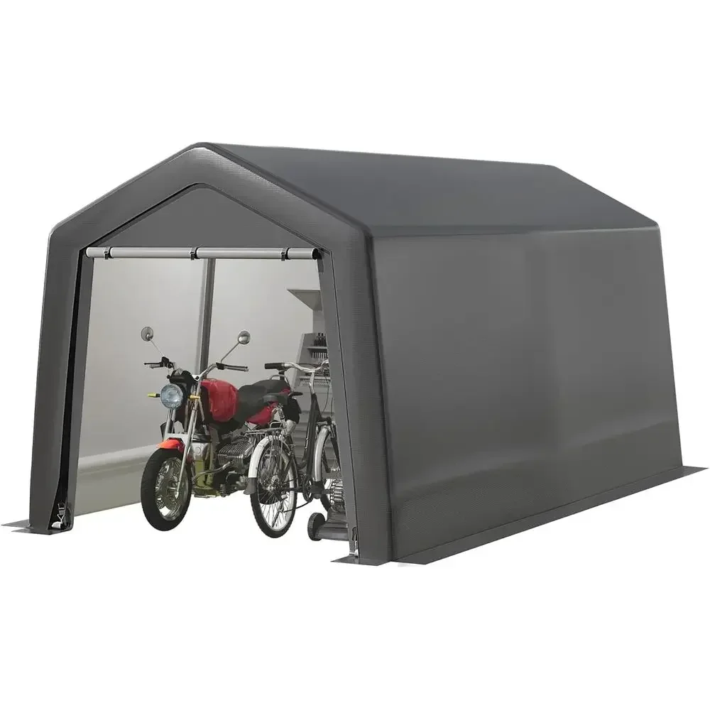 8ft x 12ft Outdoor Storage Shed with Roll-Up Door, Waterproof Cover for Motorcycles, Bikes, and Garden Tools