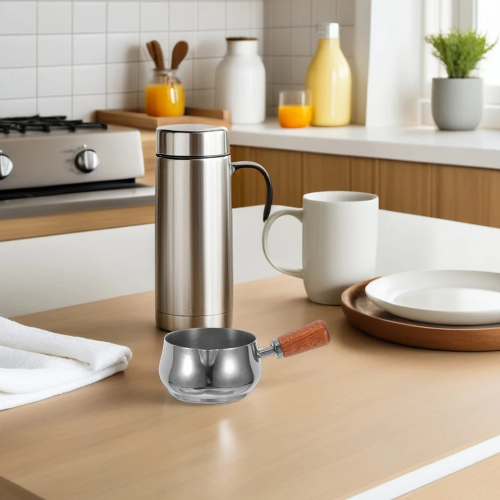 

60Ml Stainless Steel Sauce Cup Wood Handle Reusable Condiment Bowl For Steak Bbq Salad Kitchen Dining Small Metal Dipping Bowl