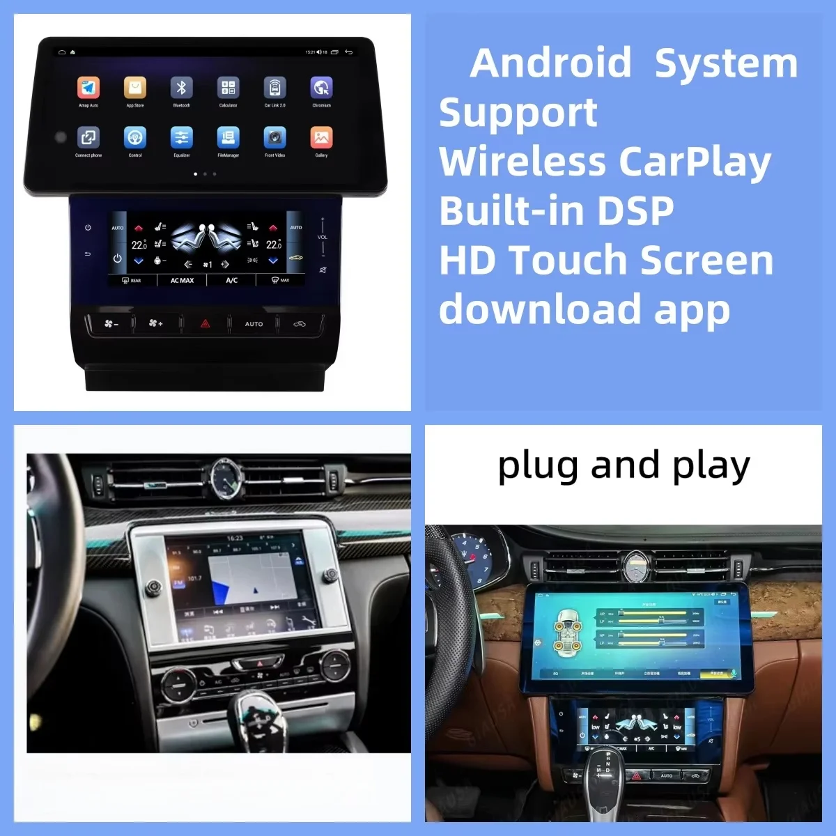 

Android Dual Screen Auto Stereo For Maserati Quattroporte 2013-2019 Wireless CarPlay Car Radio Player Multimedia Tape Recorder