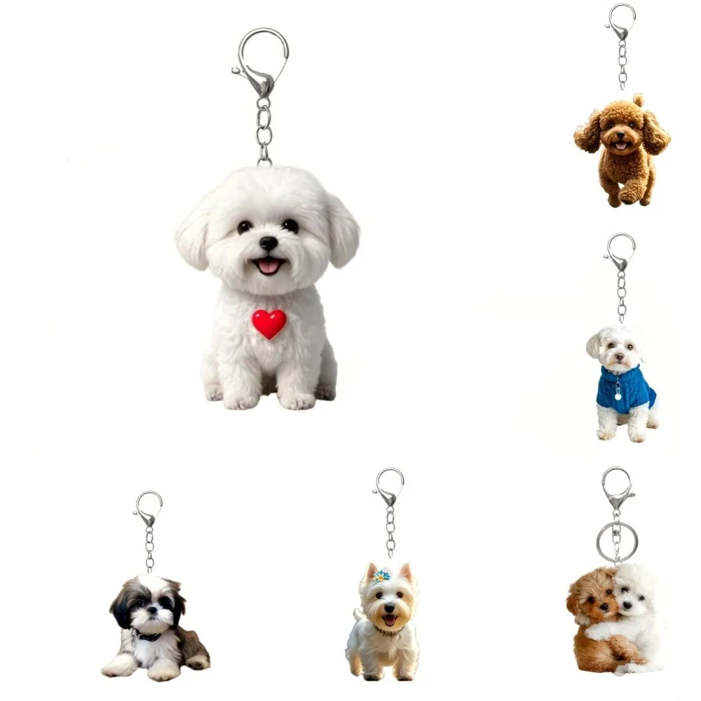 2D Acrylic Flat Printing Cute Dog Pets Keychain Pendant for Women Girls Kawaii Puppy Key Ring Gifts for Purse Car Key Dog Lovers