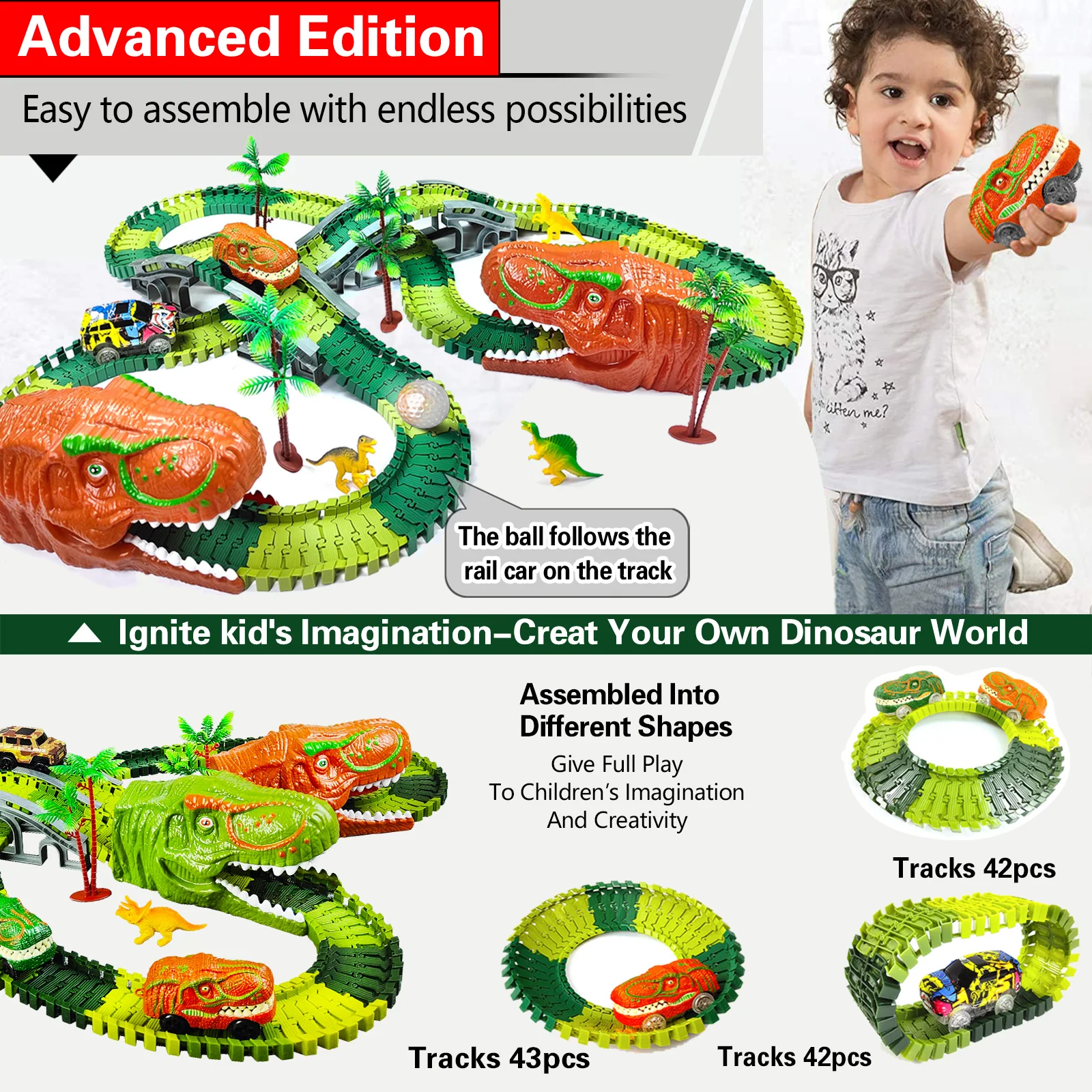 Giocattoli di dinosauro per bambini pista flessibile auto Dino World Road Race Train Toys Boy Girls Gifts gioco di interazione genitore-figlio