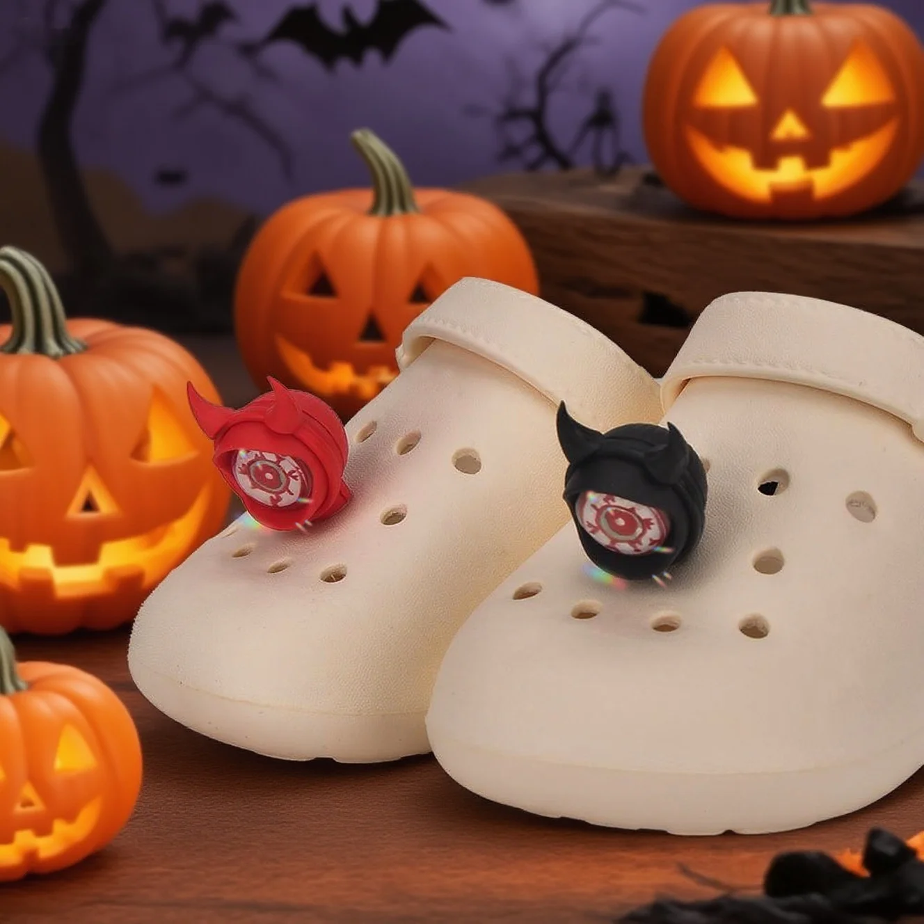 

2pcs Halloween Devil's Eye Shoe Lights Charms LED PVC Shoes Accessories Funny Kids Sandals Garden Shoe Buckle DIY Buckle