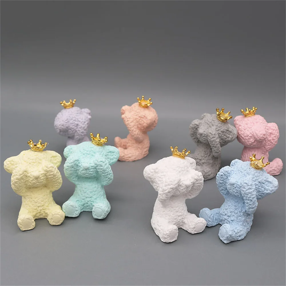 Cute Pink Crown Teddy Bear Kids Birthday Wedding Party Cake Topper Dessert Baking Supplies Car Decoration Baby Cartoon Toy Gifts