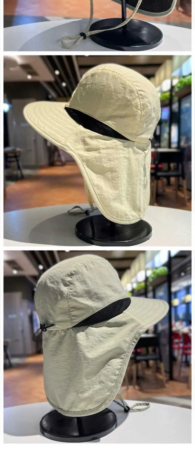 Unisex Sommer-Sonnenhüte mit breiter Krempe, wasserdicht, schnell trocknend, Panama-Stil, Outdoor-Visor, Bucket Hats, atmungsaktives Mesh, Sonnenhut mit Nackenschutz – Detail 9