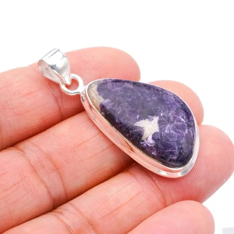 

StarGems® Natural Purple Lepidolite Handmade 925 Sterling Silver Pendant 1.75" F4048