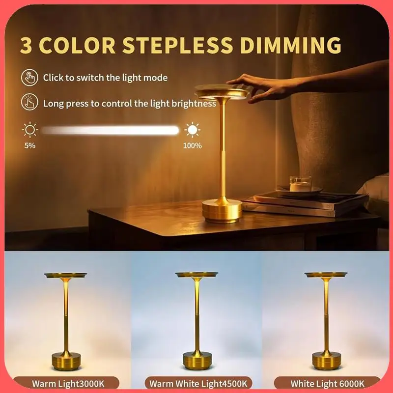 

A76I-Wireless LED Table Lamp Restaurant Bar Lamp Dimming Atmosphere Portable Charging Touch Read Lamp Bedroom Decor Light Black