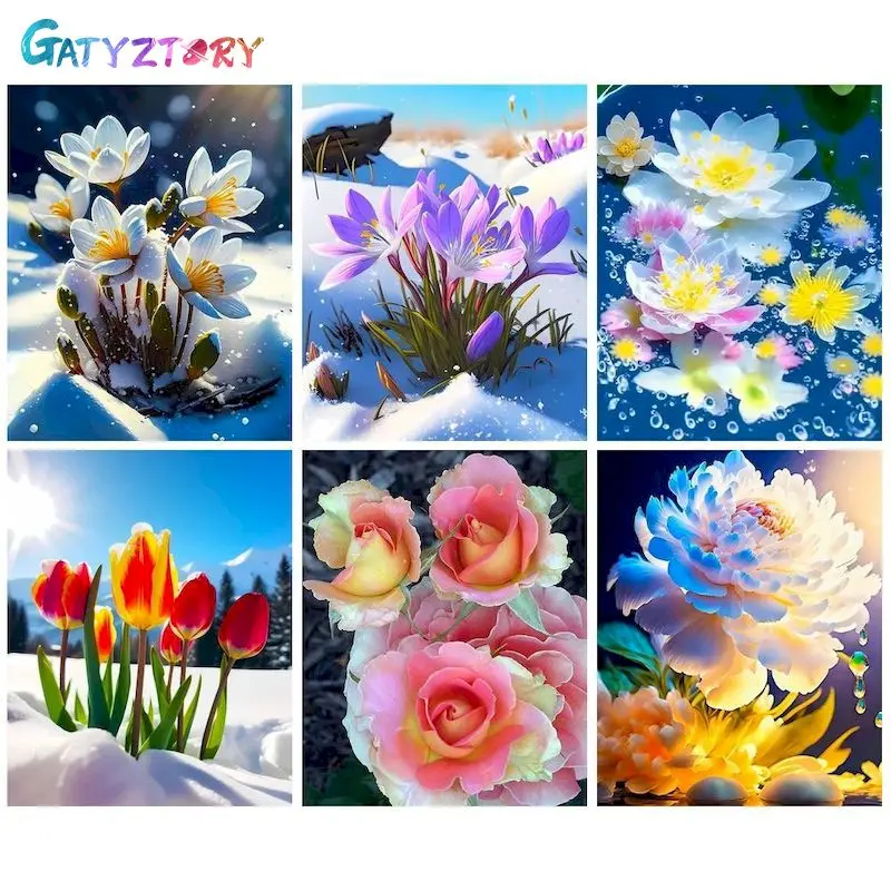 

GATYZTORY Diy Painting By Numbers Acrylic Paints Drawing By Numbers Snow Flowers Picture Drawing Personalized Gift Handpainted