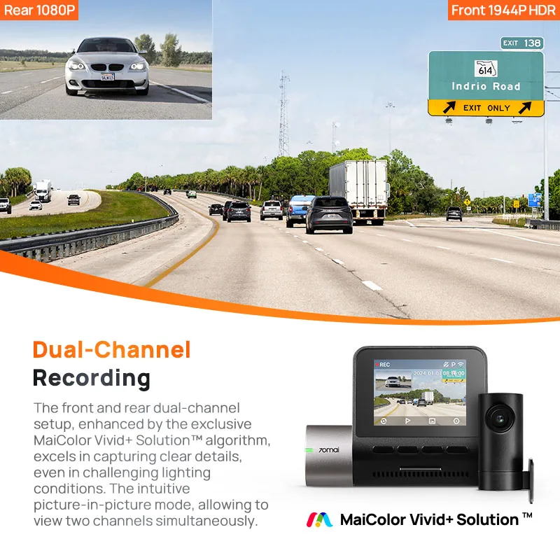 70mai A510 1944p HDR 내장 GPS ADAS 지원 24시간 주차 보안 후방 지원 썸네일 3