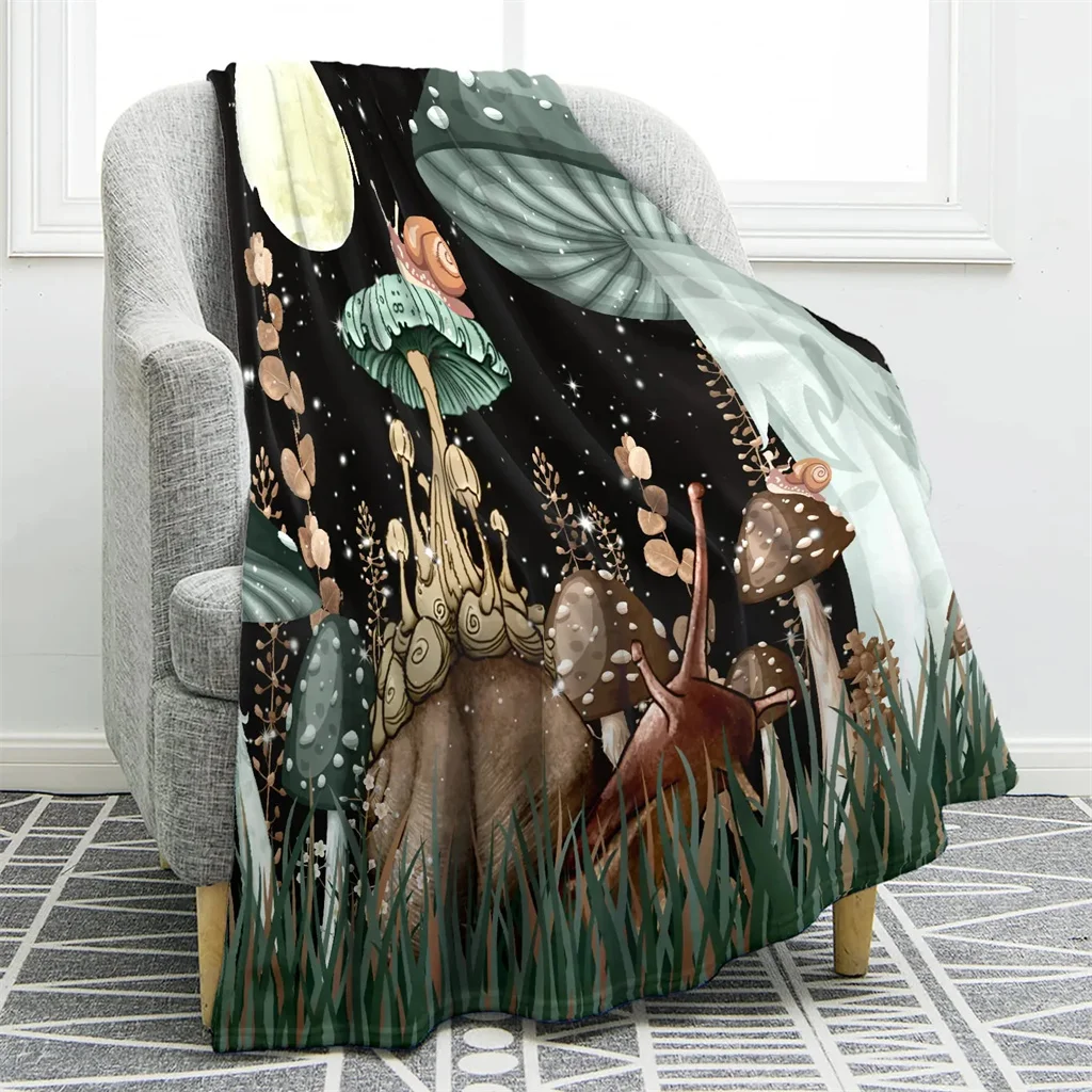 Mushroom Blanket Colorful Butterfly Moon Star Black Print Throw Blanket Mushroom Decor Warm for Home Living Room Sofa Office