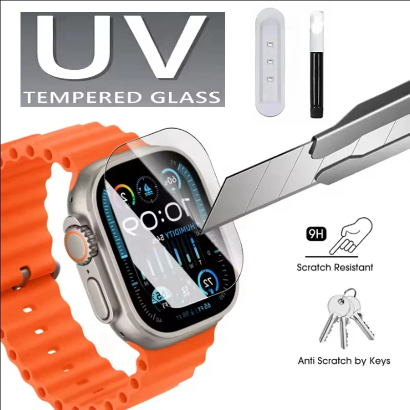 Защитная пленка из закаленного стекла с УФ-клеем для Apple Watch 46, 44, 45, 41, 42, 40 мм, для серий IWatch 11, 10, 9, 41 мм, 40 мм, 45 мм, 46 мм, 44 мм