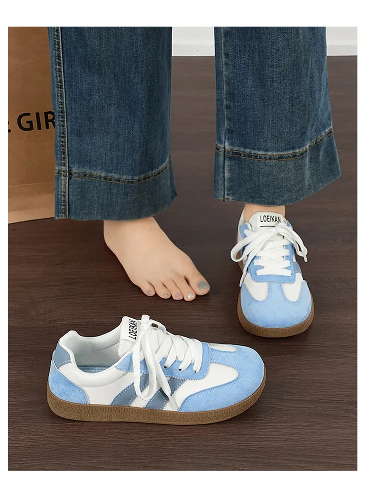 Damen Retro-Streifen-Sneaker mit Gummisohle, Schnürung, flache Schuhe, modische, vielseitige Freizeitschuhe zum Gehen für den täglichen Gebrauch – Detail 15