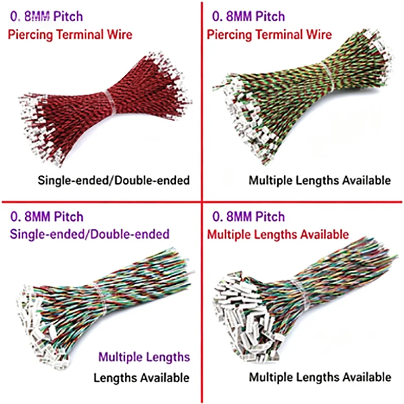 10pcs JST 0.8mm Connector Cable Wire 02SUR Single Double Head 2P 3P 4P 5P 6P 7P 8P 10P 0.8mm Pitch IDC Type 10cm 20cm 30cm
