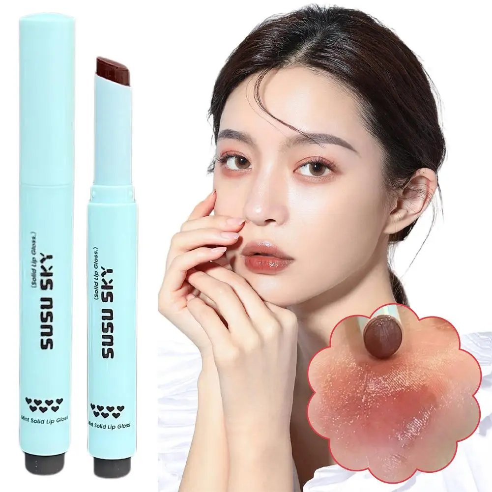 4가지 색상의 솔리드 립글로스 스틱 민트 비점착성 글래스 워터 수분광택 립스틱 립밤 메이크업 라이트 내추럴 틴트 E7Y2