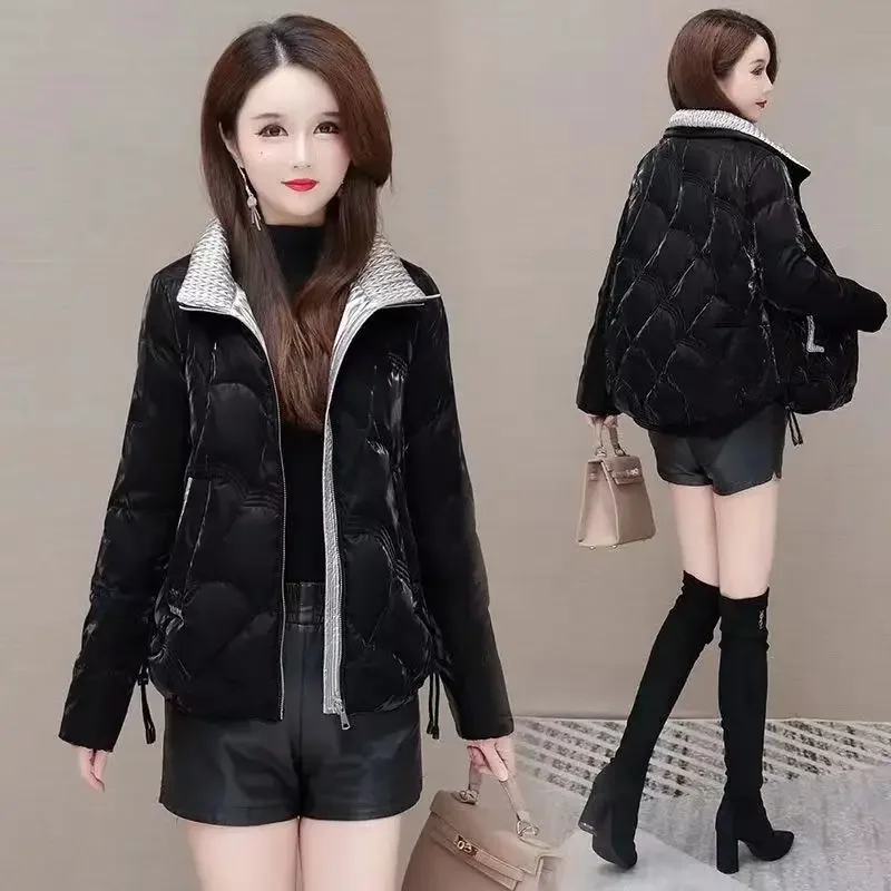 

Winter Women's Stand Collar Cotton Parkas New Fashion Zipper Loose Big Size Mom's Wear Jacket Warm Short Outwear Female Overcoat