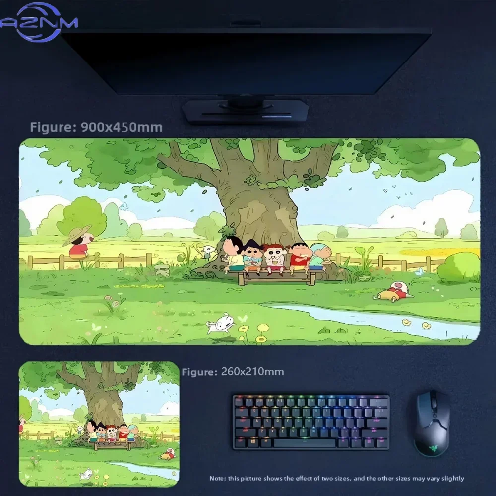 Anime Crayon Shin-chan Friends Lying On Grass Large Mousepad Rubber Non-Slip Extended Gaming Desk Mat Keyboard Pad for PC Gaming