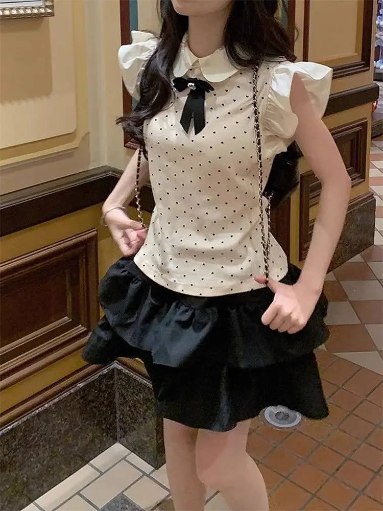 Zomer 2025, damesfaion-set, poppenkraag, Sve-cake-rok, zoete zus-outfit, College Point Small Fly Sve