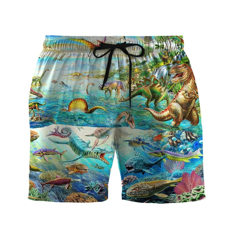 Men's Loose Beach Shorts Drawstring Quick Dry Dinosaur Shorts For Women Men 2025 Mushroom 3D Print Casual Oversized Sport Shorts