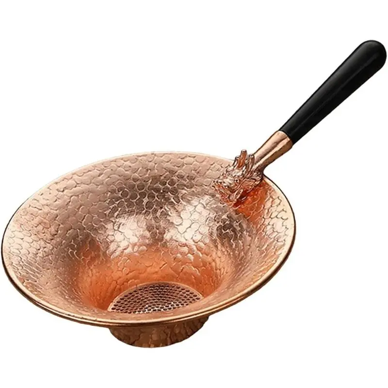 AB34-Loose Leaf Tea Strainer Copper Mesh Tea Infuser Long Handle Fine Screen Traditional Accessory-Weighted Suitable Dragon